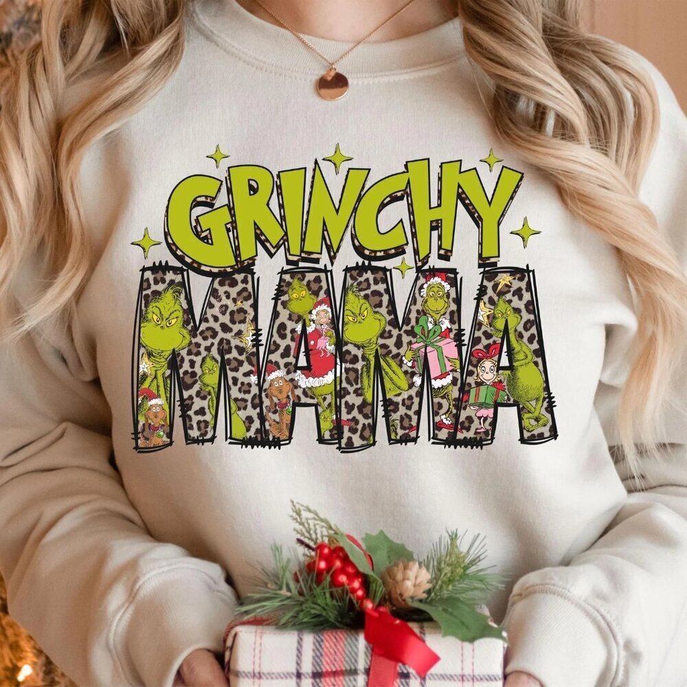 Grincy Mama Leopard Christmas Mama Shirt Trendy Holiday Cheer Cute Sweatshirt